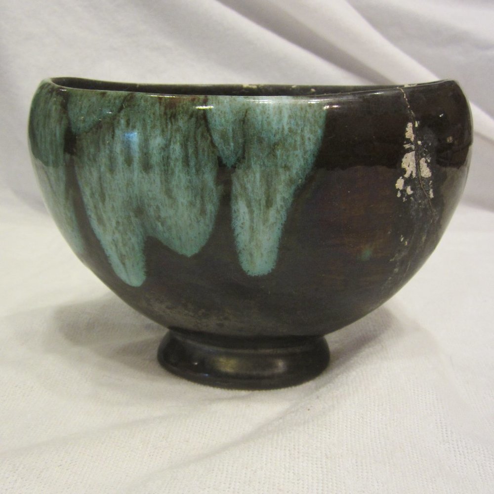 UNIQUE VTG DRIP GLAZE OBLONG VASE/PLANTER